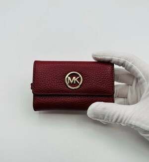 Michael Kors Fulton Pebbled Leather 6-Hook Key Case Wallet in Merlot